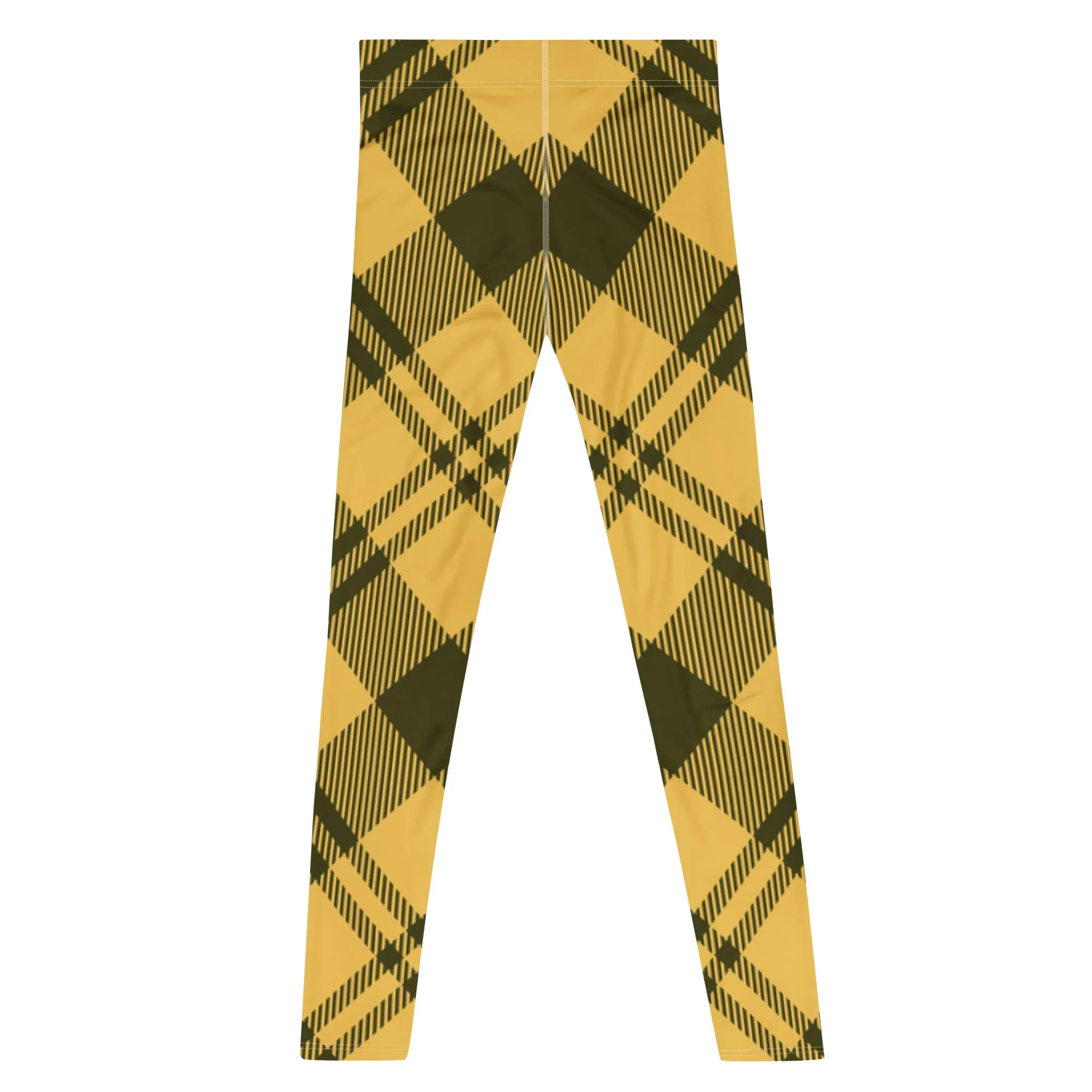 Yellow Plaid Print Men's Leggings, Plaid Print Classic Designer Men's Leggings - Made in USA/EU/MX