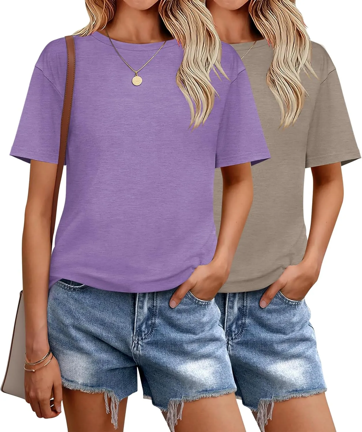 Zeagoo 2 Pack Women Tshirts Short Sleeve Crew Neck Tops