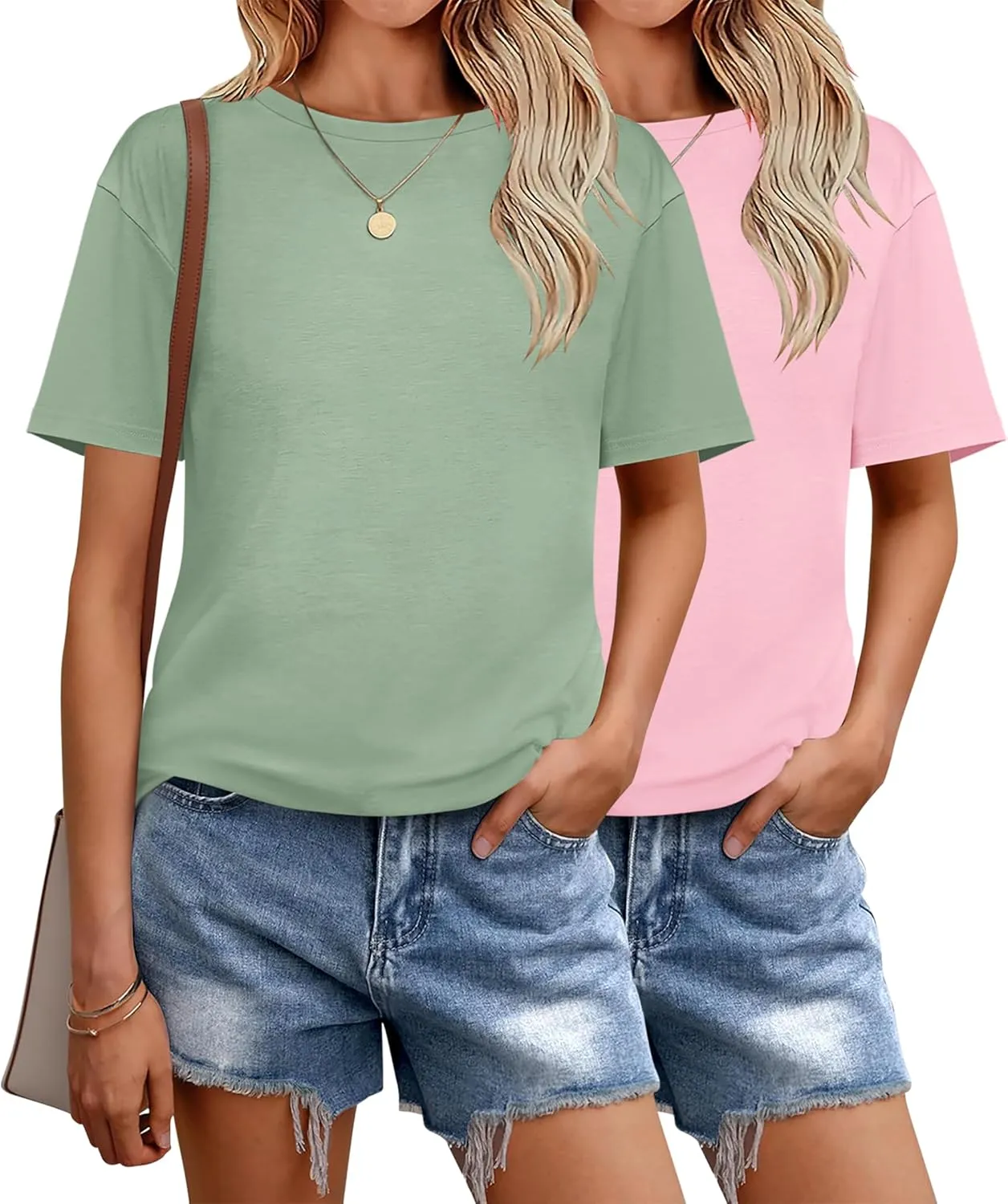 Zeagoo 2 Pack Women Tshirts Short Sleeve Crew Neck Tops