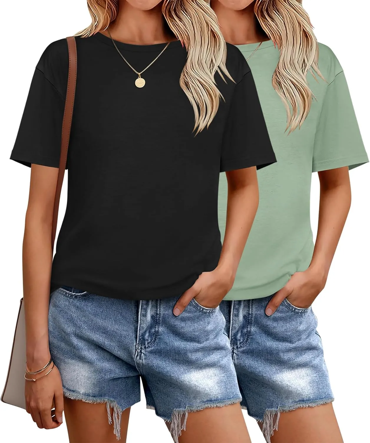 Zeagoo 2 Pack Women Tshirts Short Sleeve Crew Neck Tops